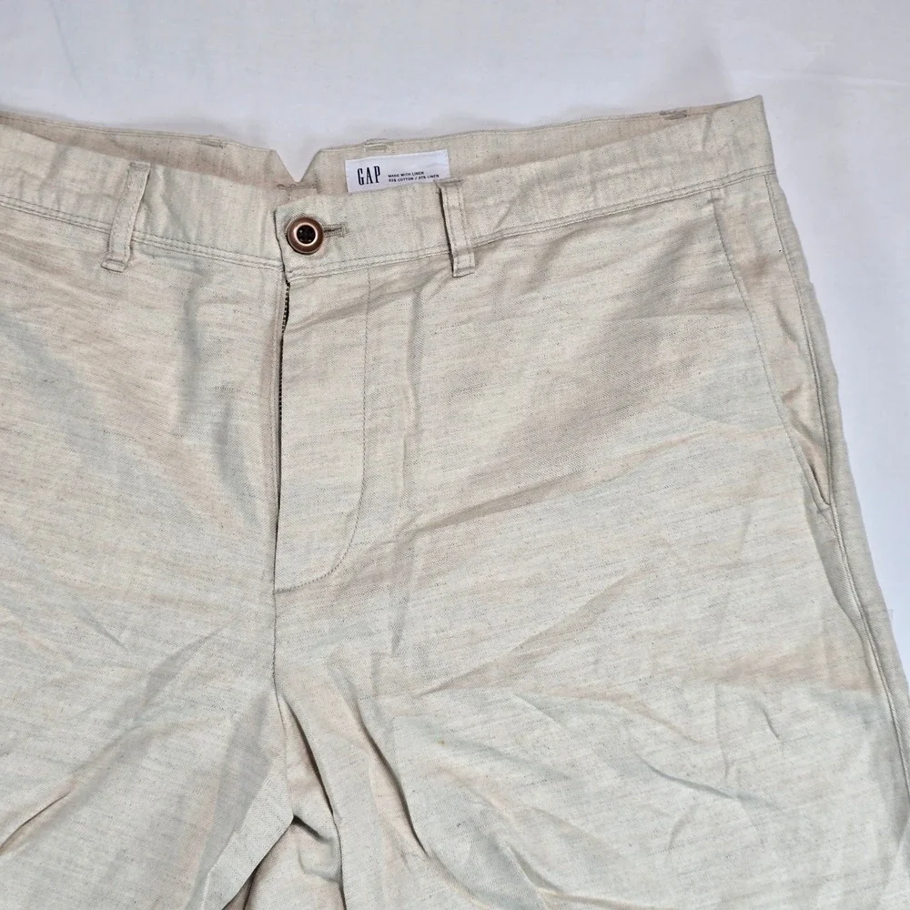 Gap‎ Mens 34 Stone Beige Linen Cotton Blend 10 Inch Inseam Shorts 228590-00